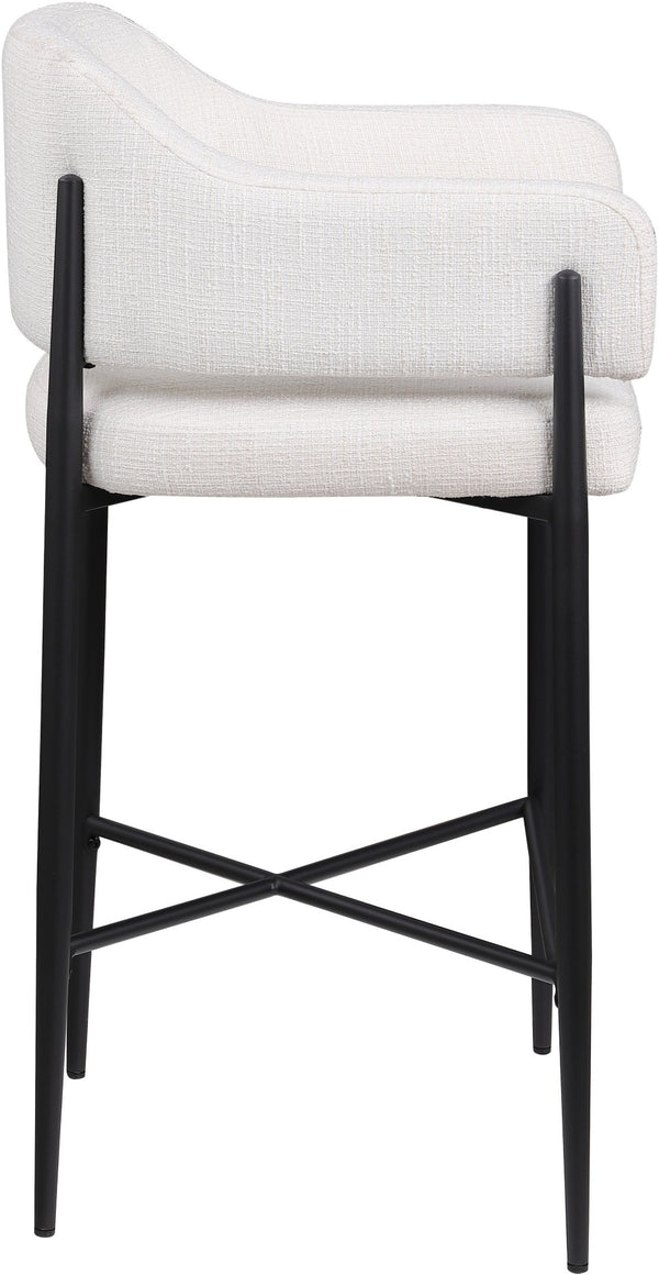 Meridian Furniture Dame Woven Polyester Upholstered Counter Stool with Sturdy Matte Black Iron Frame for Kitchen Cream 975Cream-C