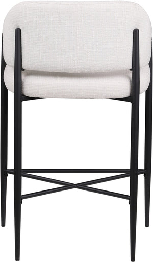 Meridian Furniture Dame Woven Polyester Upholstered Counter Stool with Sturdy Matte Black Iron Frame for Kitchen Cream 975Cream-C