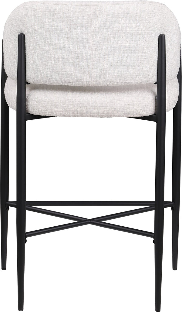 Meridian Furniture Dame Woven Polyester Upholstered Counter Stool with Sturdy Matte Black Iron Frame for Kitchen Cream 975Cream-C