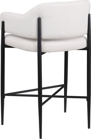 Meridian Furniture Dame Woven Polyester Upholstered Counter Stool with Sturdy Matte Black Iron Frame for Kitchen Cream 975Cream-C