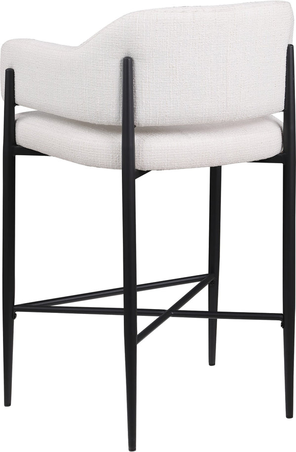 Meridian Furniture Dame Woven Polyester Upholstered Counter Stool with Sturdy Matte Black Iron Frame for Kitchen Cream 975Cream-C