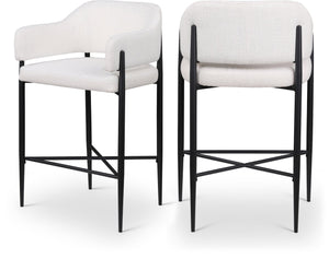 Meridian Furniture Dame Woven Polyester Upholstered Counter Stool with Sturdy Matte Black Iron Frame for Kitchen Cream 975Cream-C