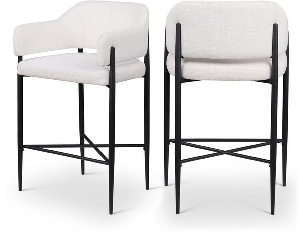 Meridian Furniture Dame Woven Polyester Upholstered Counter Stool with Sturdy Matte Black Iron Frame for Kitchen Cream 975Cream-C