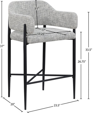 Meridian Furniture Dame Woven Polyester Upholstered Counter Stool with Sturdy Matte Black Iron Frame for Kitchen Grey 975Grey-C