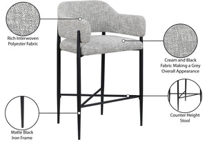 Meridian Furniture Dame Woven Polyester Upholstered Counter Stool with Sturdy Matte Black Iron Frame for Kitchen Grey 975Grey-C