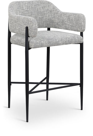 Meridian Furniture Dame Woven Polyester Upholstered Counter Stool with Sturdy Matte Black Iron Frame for Kitchen Grey 975Grey-C