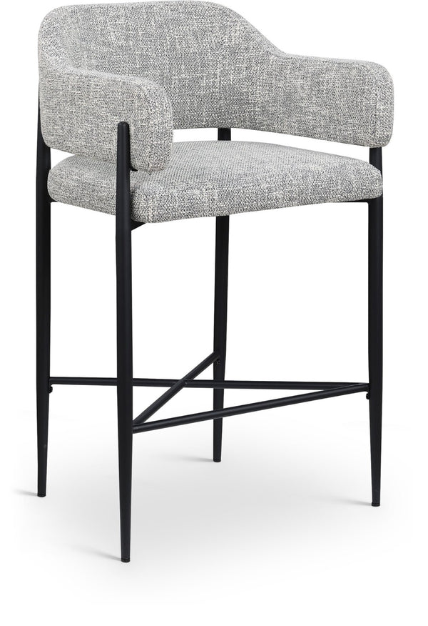 Meridian Furniture Dame Woven Polyester Upholstered Counter Stool with Sturdy Matte Black Iron Frame for Kitchen Grey 975Grey-C