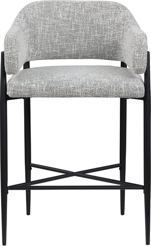 Meridian Furniture Dame Woven Polyester Upholstered Counter Stool with Sturdy Matte Black Iron Frame for Kitchen Grey 975Grey-C