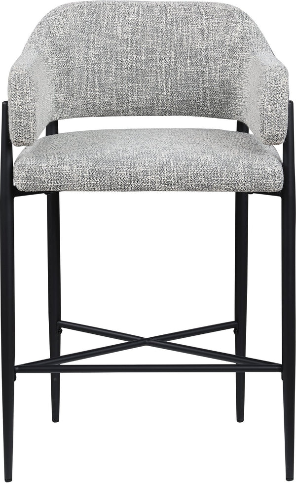 Meridian Furniture Dame Woven Polyester Upholstered Counter Stool with Sturdy Matte Black Iron Frame for Kitchen Grey 975Grey-C