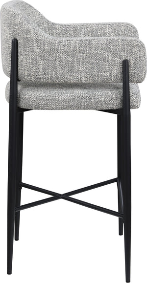 Meridian Furniture Dame Woven Polyester Upholstered Counter Stool with Sturdy Matte Black Iron Frame for Kitchen Grey 975Grey-C