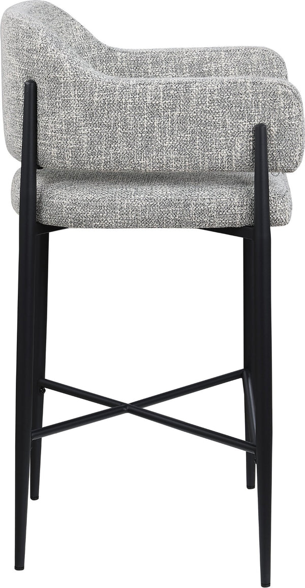 Meridian Furniture Dame Woven Polyester Upholstered Counter Stool with Sturdy Matte Black Iron Frame for Kitchen Grey 975Grey-C