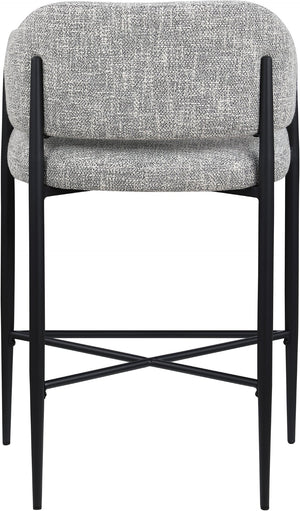 Meridian Furniture Dame Woven Polyester Upholstered Counter Stool with Sturdy Matte Black Iron Frame for Kitchen Grey 975Grey-C