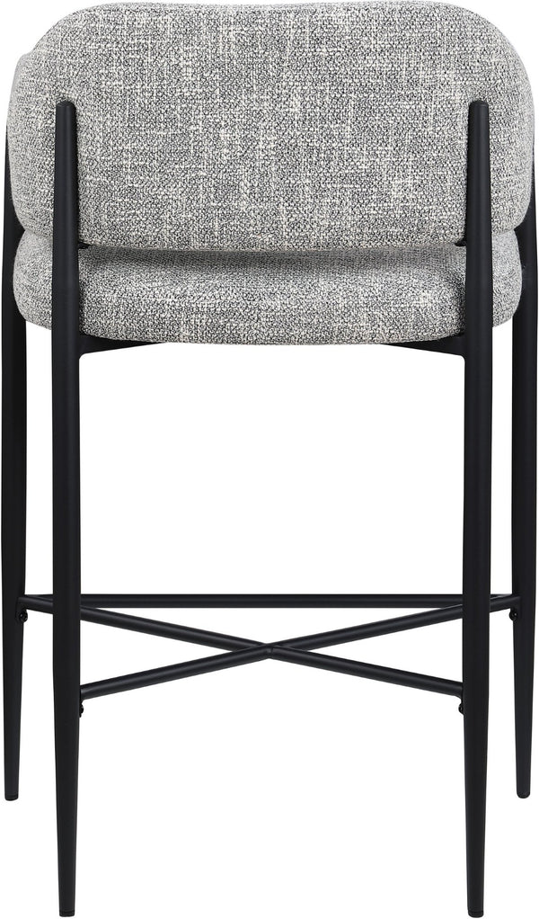 Meridian Furniture Dame Woven Polyester Upholstered Counter Stool with Sturdy Matte Black Iron Frame for Kitchen Grey 975Grey-C
