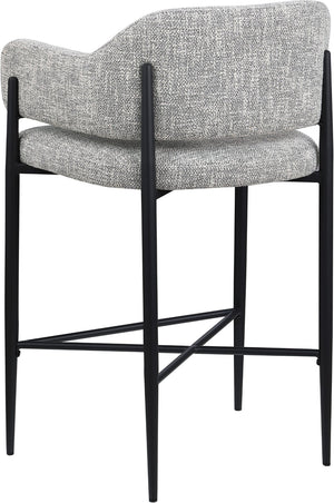 Meridian Furniture Dame Woven Polyester Upholstered Counter Stool with Sturdy Matte Black Iron Frame for Kitchen Grey 975Grey-C