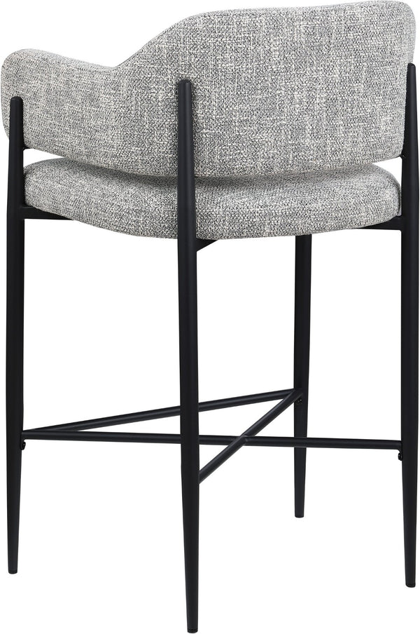 Meridian Furniture Dame Woven Polyester Upholstered Counter Stool with Sturdy Matte Black Iron Frame for Kitchen Grey 975Grey-C