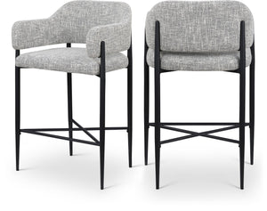 Meridian Furniture Dame Woven Polyester Upholstered Counter Stool with Sturdy Matte Black Iron Frame for Kitchen Grey 975Grey-C