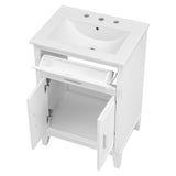 English Elm 24" Bathroom Vanity With Sink, Bathroom Vanity Cabinet With One Flip Drawer and Doors, Solid Wood and Mdf, White