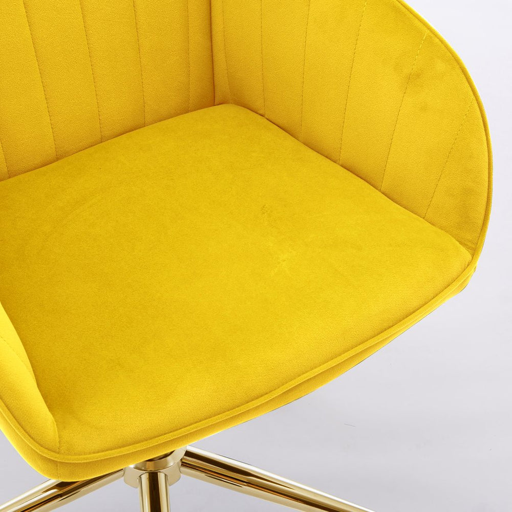 English Elm TY Velvet Office Chair Bright Yellow with Gold Base, 360° Swivel, Height Adjustable, Luxury Comfort W2311P237657