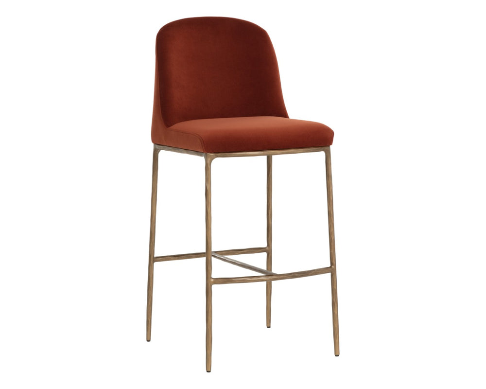 Sunpan NESTOR Barstool in Meg Rust - Luxurious Comfort & Antique Brass Legs for Modern Living Spaces 112575
