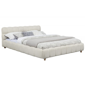English Elm Modern Upholstered Bed Queen Platform Frame with Plush Grid Jute Fabric, Low-Profile Eco Chic Design Beige 69 L x 20 W x 9 H B011S01855
