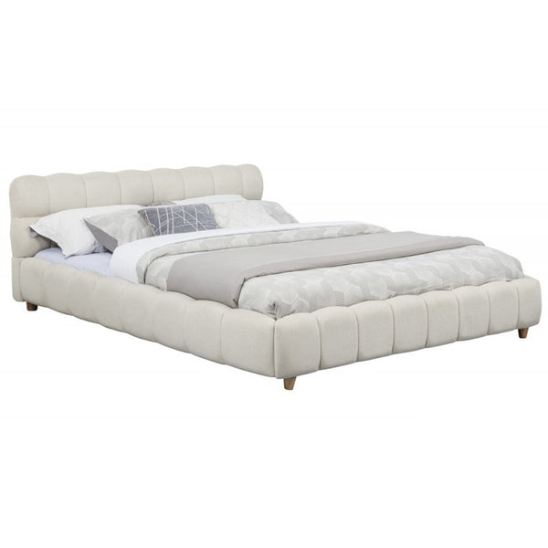 English Elm Modern Upholstered Bed Queen Platform Frame with Plush Grid Jute Fabric, Low-Profile Eco Chic Design Beige 69 L x 20 W x 9 H B011S01855