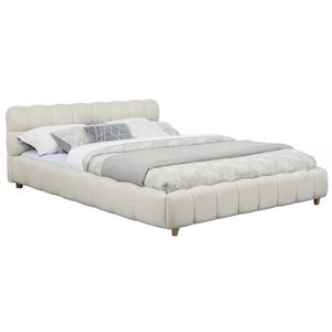 English Elm Modern Jute Upholstered Queen Platform Bed Low Profile Grid Texture Minimalist Frame B011S02297