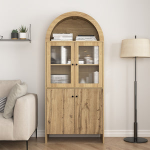 English Elm Natural Wood Grain Mdf Dome Cabinet with Led Lighting for Snack and Beverage Storage W3226P279091