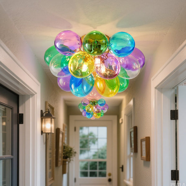 English Elm Colorful 15" Glass Bubble Ceiling Light Multicolor Swirled Pendant with Gold Base, Cozy Dimmer-Friendly Fixture W2869P218648