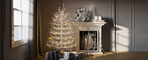 English Elm 4FT Aspen Fir Pre-Lit Artificial Christmas Tree with 280 Snow-Flocked Tips & 230 Warm White LEDs, Lightweight Hinged Frame for Home & Party Decor N704P326835A