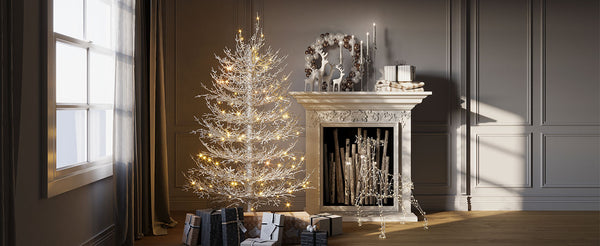 English Elm 4FT Aspen Fir Pre-Lit Artificial Christmas Tree with 280 Snow-Flocked Tips & 230 Warm White LEDs, Lightweight Hinged Frame for Home & Party Decor N704P326835A