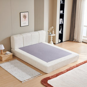 English Elm Queen Chenille Upholstered Cloud Platform Bed No Assembly Low Profile Modern Foundation Cream W1765P448448