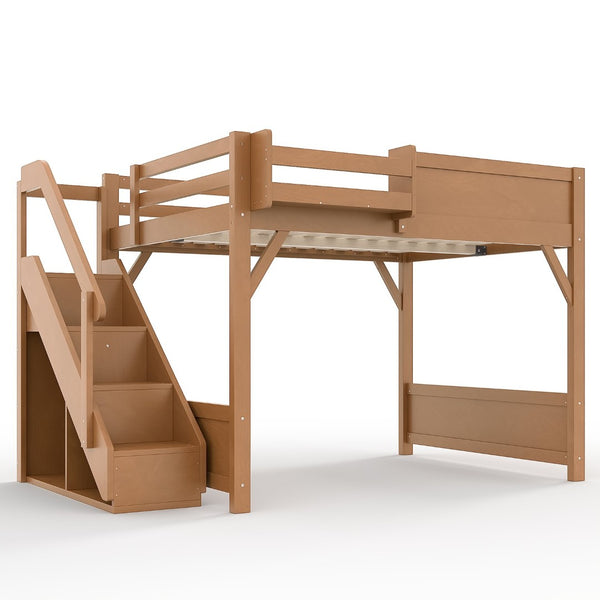 English Elm Twin Low Loft Bed Solid Pine Frame Kids Study Desk Blackboard Storage White Antique Natural W1580S00554