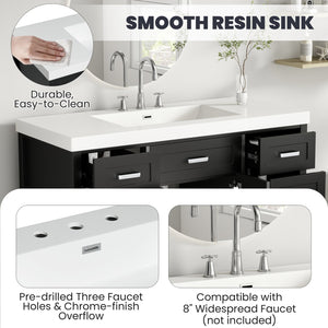 English Elm Christopher Knight Home® - 48" Bathroom Vanity with Sink Combo | 2 Doors 8 Soft-Close Drawers, Resin Top, Pine Legs Black N759S337621B