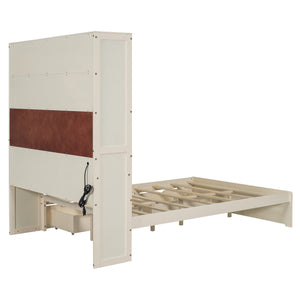 English Elm Full Size Wooden Platform Bed With Usb Charging, Storage Headboard & Elegant Drawers In Cream N820S00045K