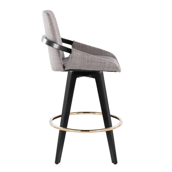 English Elm Fixed-height Swivel Counter Stools with Faux Leather Seats and Chrome Footrest Set of 2 B202S01805