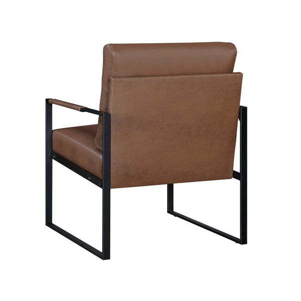 English Elm Modern Metal Accent Chair with Faux Leather Upholstery, Minimalist Frame, Comfortable Seat for Living Room Decor Brown 27 L x 10 W x 23.5 H B011P255743