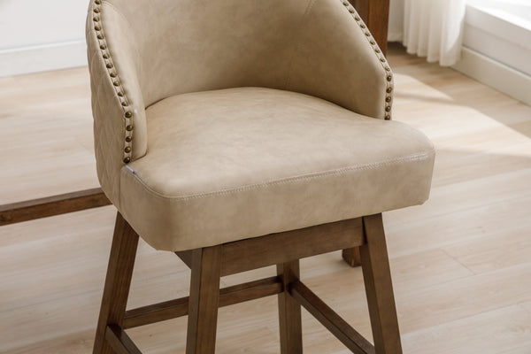 English Elm United We Win Quilted Microsuede Swivel Barstool with Wood Legs and Gold Rivet Trim Apricot W1568P361708