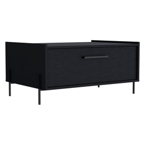 English Elm Coffee Table Narka Black with Spacious Storage Compartment, Engineered Wood, Metal Legs, Modern Style B092P245917