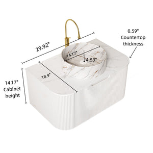 English Elm Dina 30" Wall-Mounted Bathroom Vanity With Round Ceramic Basin, Soft-Close Drawer, Modern Design W2615S00504