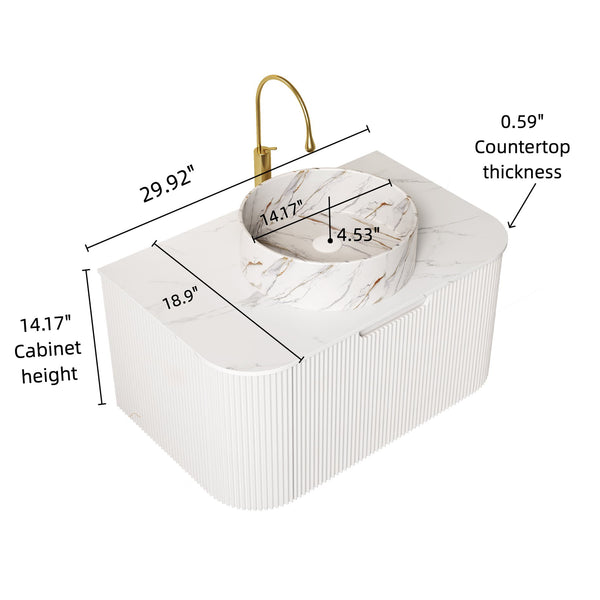 English Elm Dina 30" Wall-Mounted Bathroom Vanity With Round Ceramic Basin, Soft-Close Drawer, Modern Design W2615S00504