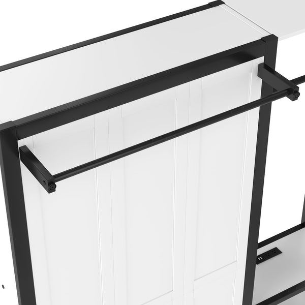 English Elm Twin Twin Murphy Bed with Metal Frame, Foldable 2-in-1 Space-Saving Design, Built-In Wardrobe, Shelves, Power Outlets and Durable Storage Solution Off White W1580S00147