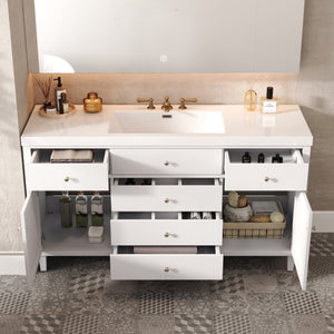 English Elm Christopher Knight Home® - 60" Modern Bathroom Vanity with Durable SMC Sink, Rattan Doors, Soft-Close Drawers, Pine Legs White N817P296130W