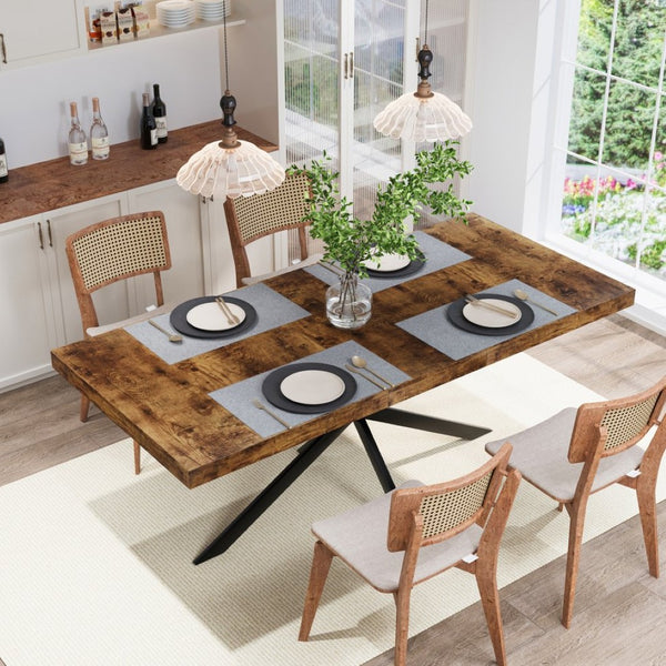 English Elm 55.11"-70.86"retro Extendable Dining Table with Storage Mdf Industrial Iron Base Brown W757P437307