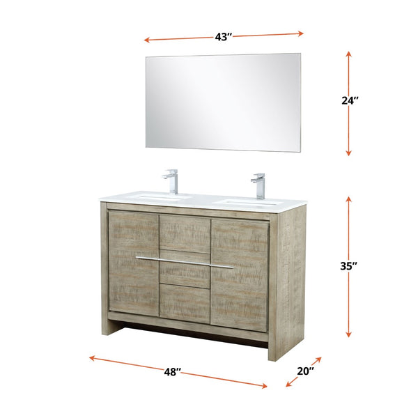 English Elm Rustic Acacia Double Bath Vanity With White Quartz Top, Chrome Faucet, And 43-Inch Mirror Included B2731S01680-GIGA