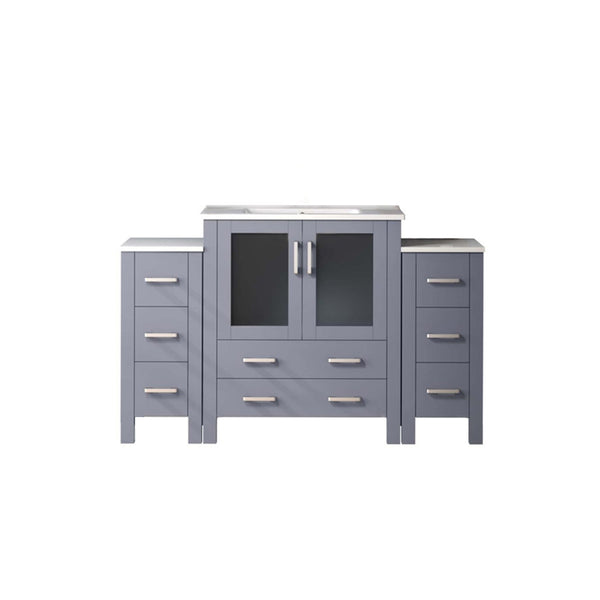English Elm Dark Grey Single Bath Vanity 54" W x 18.25" D with Side Cabinets, White Ceramic Top, Soft-Close Drawers B2731S00973