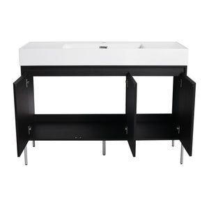 English Elm 48" Freestanding Bathroom Vanity with Resin Sink and Spacious Cabinet, Soft-Close Doors, Durable Finish Dark Oak W1972S00015
