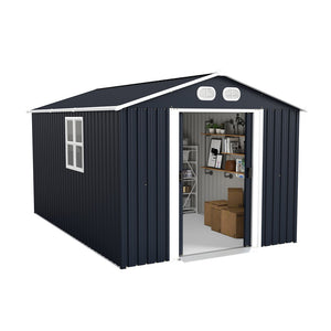 English Elm Campcraft 8x12 Outdoor Metal Storage Shed Lockable Weatherproof Backyard Tool House Dark Gray W1598S00042
