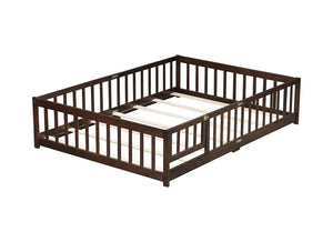 English Elm Full Size Rubberwood Floor Bed with Safety Guardrails and Latching Door for Toddlers Espresso W504P429302