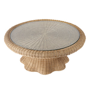 Flora Round Glass Top & Rattan Scalloped Coffee Table 9760404 Light Brown Butler Specialty