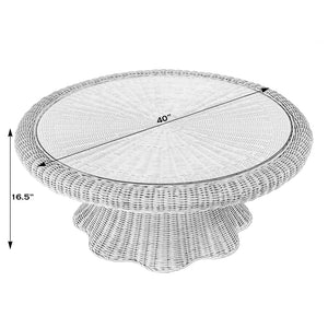 Flora Round Glass Top & Rattan Scalloped Coffee Table 9760404 Light Brown Butler Specialty